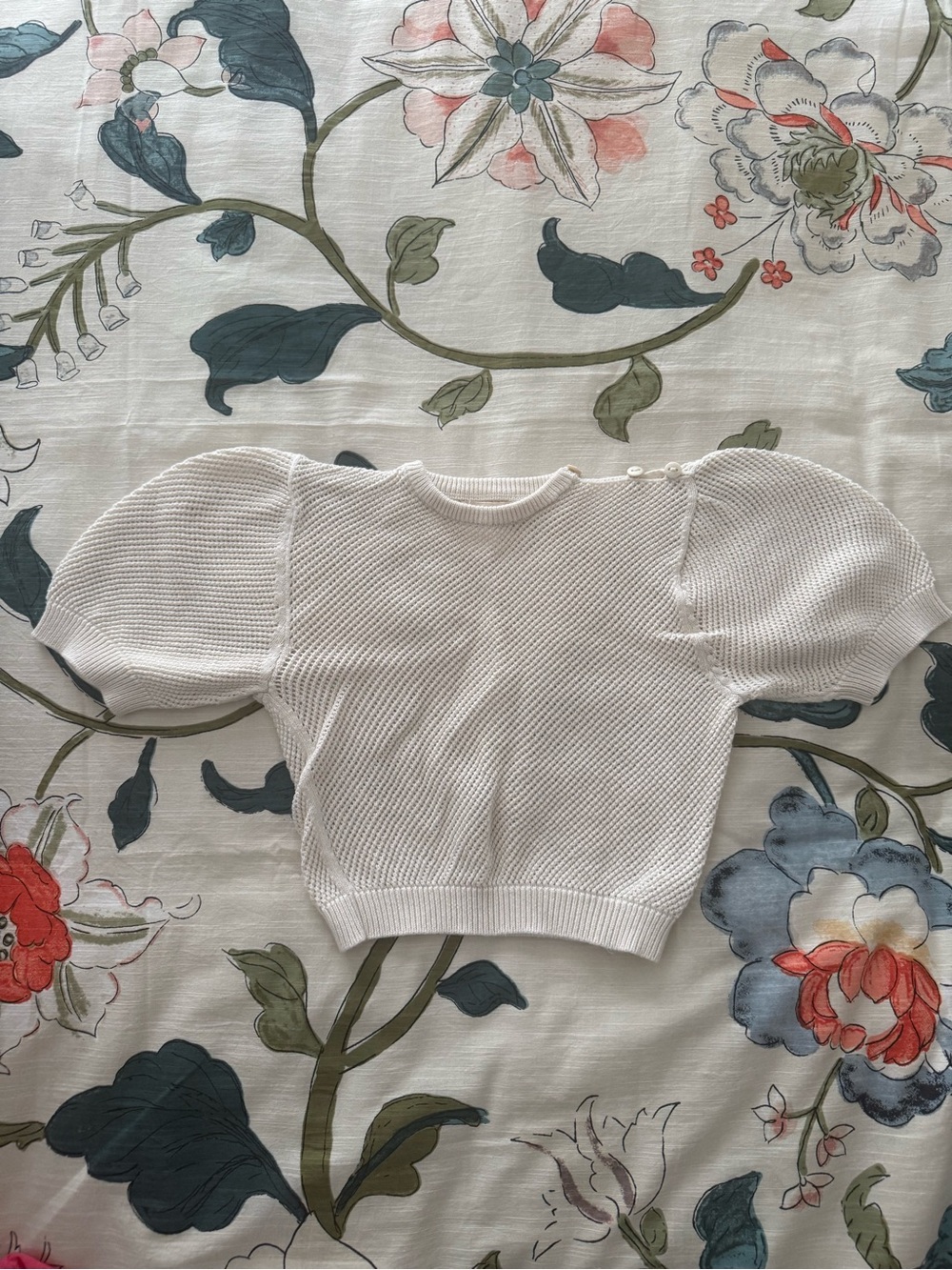 Girls White Knit Puff-Sleeve Sweater Top